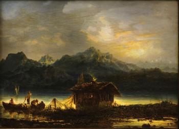 Pêcheurs sur un lac de montagne by 
																	Benjamin Netter
