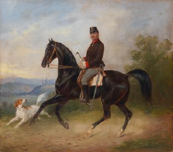 Offizier mit pferd vor landschaftshintergrund by 
																	Carl Martin Ebersberg