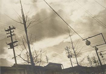 Telephone poles with lamps by 
																	Shikanosuke Yagaki