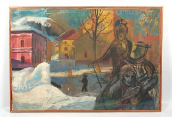 Winterliches Dorf mit Figuren by 
																	Adalbert Kunze