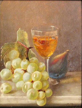 Still life with grapes, fig and wine by 
																	Susie Dugan