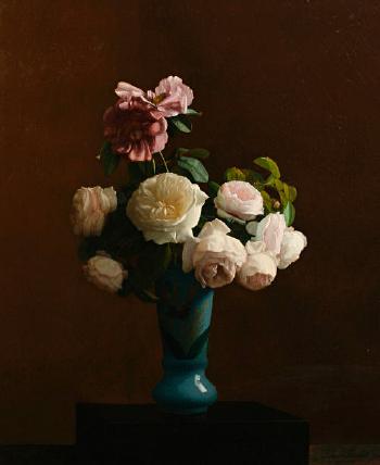 Still life of roses in a vase by 
																	Jacques Joussay