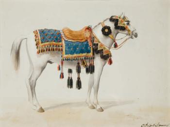 Cheval arabe arnaché by 
																	Emile Prisse d'Avennes