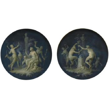 Satyrs And Fauns Dancing Before A Shrine; Diana In A Landscape With The Attributes Of Hunting And Dancing Figures by 
																	Dirk van der Aa
