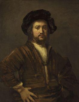 Portrait of a man with arms akimbo by 
																	Rembrandt Harmensz van Rijn