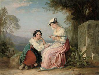 Exchanging news above the Roman Campagna by 
																	August Theodor Kaselowsky