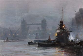 Tower Bridge at dusk by 
																	George Hyde Pownall