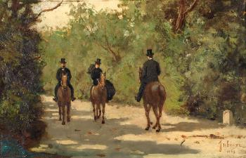 Promenade à cheval avec amazone, la rencontre by 
																	Antoine Francois Louis Jubien