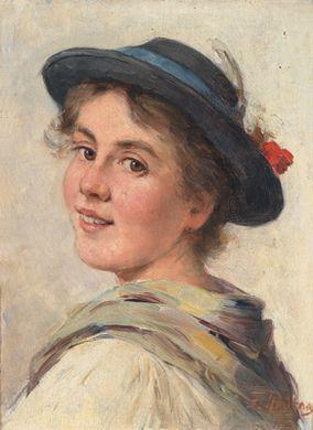 Girl with hat by 
																	Friedrich Anton Otto Prolss