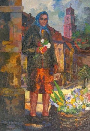 Femme au panier de fleurs by 
																	Juozas Bagdonas