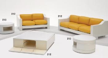 Two sofas together with a unique coffee table by 
																	Claire Bataille