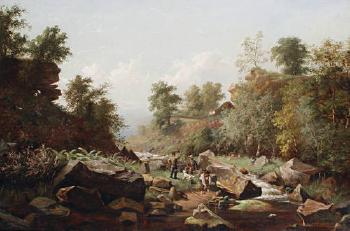 A rocky riverbank by 
																	George Cammidge