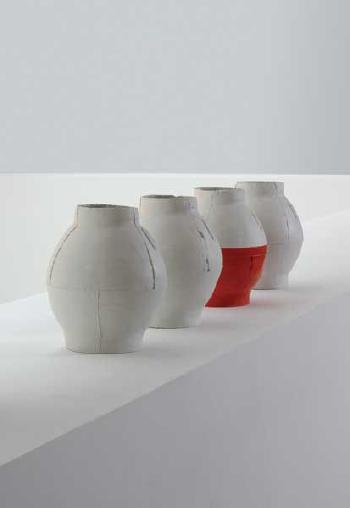 Four bulbous vases a unique installation by 
																	Hella Jongerious