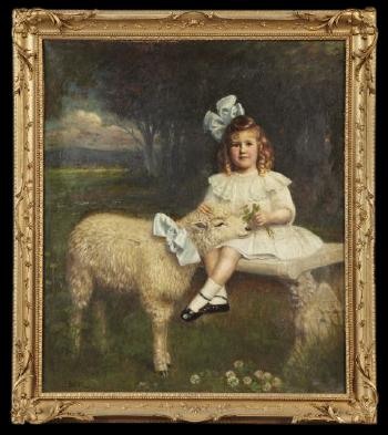 Portrait of a young girl with a sheep by 
																			Carnig Eksergian