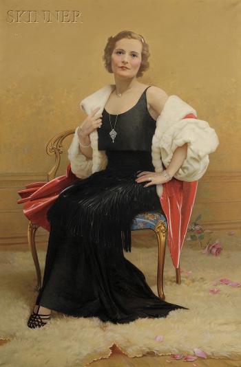Portrait of Grace Kaber McTarnahan, the Artist's Daughter, in Elegant Dress by 
																			G Frederick Kaber