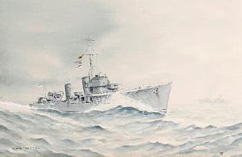 Destroyers HMS Scythe and HMS Barossa, and the minesweeper HMS Fairy by 
																	Eric Erskine Campbell Tufnell