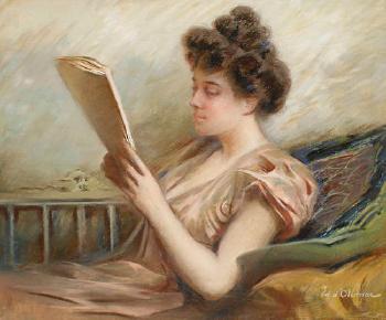 Femme lisant by 
																	Marie Adolphe Edouard d'Otemar