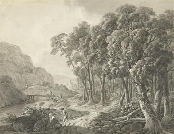 Wooded river landscape with ruins by 
																	Johann Heinrich Troll
