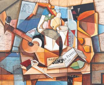 Kubistisches Stillleben mit Gitarre, Pfeife und Glas by 
																	Charles Nolhac