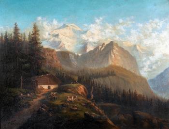 Sommerliche Ansicht von der Wengernalp auf die Jungfrau by 
																	Johannes von Kaenel