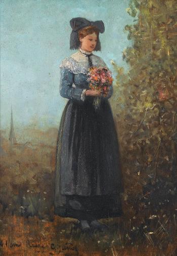 Bildnis einer jungen Frau mit Blumenstrauss by 
																	Gustave Jundt