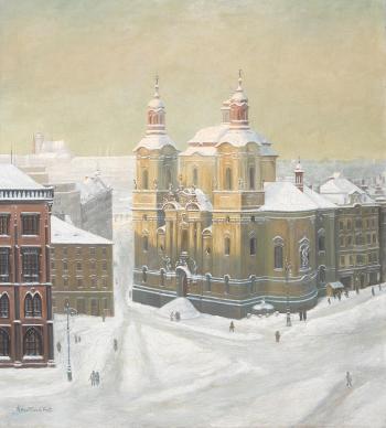 Winterliche Ansicht der St. Nikolauskirche in Prag by 
																	Antonie Rehorkova