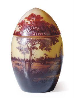 A French Landscape Cameo Glass Ovoid Box And Cover by 
																	 D'Argental