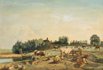 Sonnige Viehweide mit Melkerin by 
																	Wouter Johannes van Troostwyk