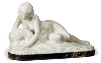 An Italian White Marble Figure Of A Reclining Woman by 
																	F G Pugi