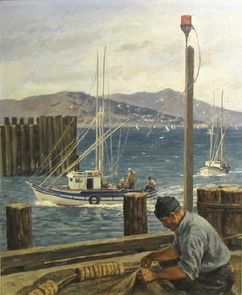 Fisherman mending a net, San Francisco by 
																	Michel M Kady