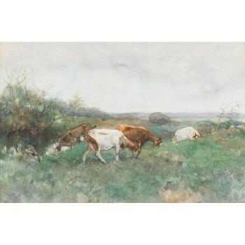 Goats grazing in a spring clearing by 
																	Willem Hendrik van der Nat