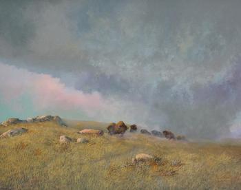 Plains bison under stormy sky by 
																	Milton Achtimichuk