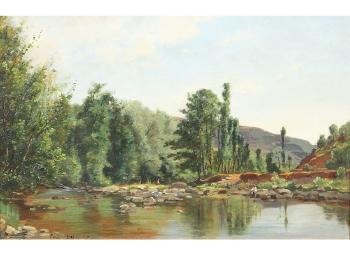 Paysage de rivière by 
																	Ernest Joachim Dumax