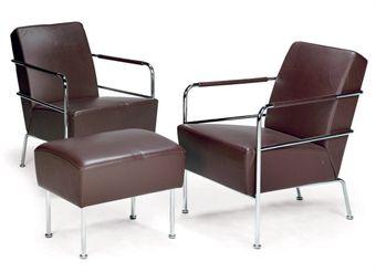 A Pair Of Swedish Chromium-Plated Armchairs Together With A Footstool Ensuite by 
																	 Lammhults