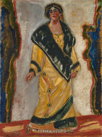 Woman in yellow coat by 
																	Georgy Bogdanovich Yakulov