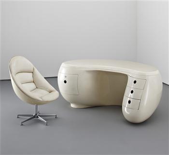 Boomerang desk and chair by 
																	Maurice Calka