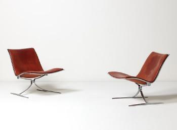 Rare pair of Skater chairs, model FK 710 by 
																	Jorgen Kastholm