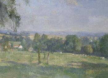 Summer landscape with sheep grazing by 
																	Martin Yeoman