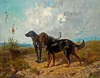 Two retrievers in a landscape by 
																	Rudolf Frentz