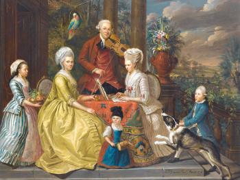 Portrait of the van Assche family seated in a loggia, a landscape beyond by 
																	Louis Francois Gerard van der Puyl