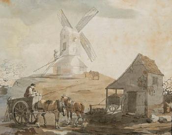 Windmill and figures at Stoke by 
																	George Frost