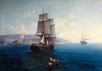 Sailing ship and steamer by 
																	Ioannis Poulakas