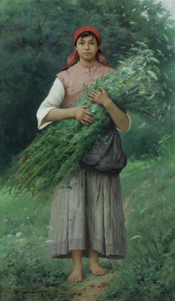 Jeune Italienne tenant une gerbe de fleurs des champs by 
																	Jules Alexandre Gamba de Preydour