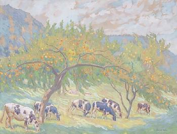 Cows grazing in orchard by 
																			Daniel Kotz