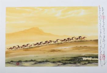 Running horses and calligraphy by 
																	Tsolmon Damba