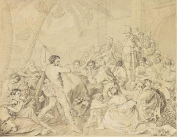Theseus tötet den Minotaurus und befreit die Kinder by 
																	Eduard Clemens Fechner