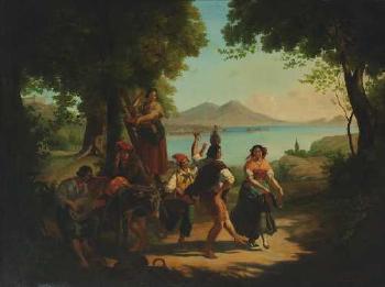 Tanzende Landleute an der Bucht von Neapel by 
																	Geza Szilassy