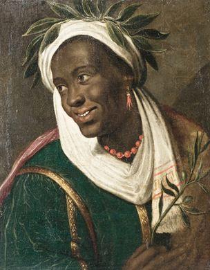 Portrait of a black man crowned with laurel, holding an olive branch in his hand by 
																	Albert Eckhout