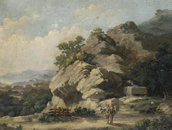 Landscape with figures by a fountain by 
																	 Fantosini
