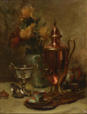 Samovar et fleurs by 
																	Marie Adolphe Edouard d'Otemar